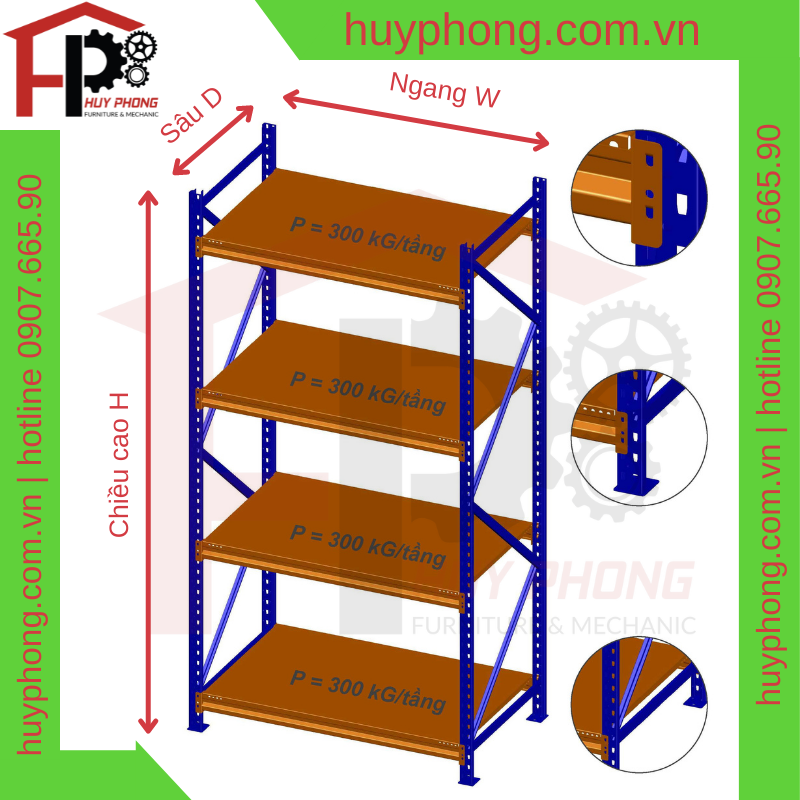 KỆ TRUNG TẢI - MEDIUM RACK (W1200xH1800xD400)